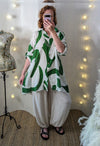 Oversized cotton shirt in green print