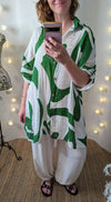 Oversized cotton shirt in green print