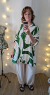 Oversized cotton shirt in green print