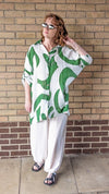 Oversized cotton shirt in green print