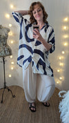 Oversized cotton shirt in navy print