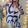 Oversized cotton shirt in navy print