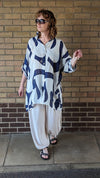 Oversized cotton shirt in navy print