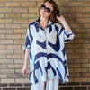Oversized cotton shirt in navy print