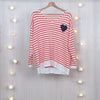 Red & White Striped V Neck Sweater