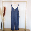 Stripey, viscose dungarees in navy