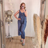 Stripey, viscose dungarees in navy