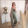 Stripey, viscose dungarees in khaki