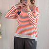 Red & White Striped V Neck Sweater