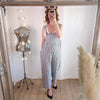 Candy stripe cotton dungarees in white