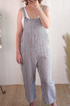 Candy stripe cotton dungarees in white