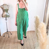Candy stripe cotton dungarees in green