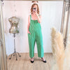 Candy stripe cotton dungarees in green