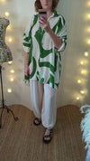 Oversized cotton shirt in green print