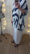 Oversized cotton shirt in navy print