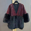 Sequin Jacket with Faux Fur Trim DH26: Burgundy