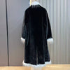 Chic Black & White Faux Fur Trim Long Coat DH31