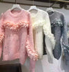 Dreamy Sweater with Floral Trim and Crystals SK169