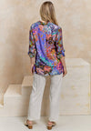 Luxurious Viscose Silk Long Sleeve Shirt In Premium Purple Garden Print: M