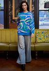 Abstract Print Knit Jumper In Blue: M/L