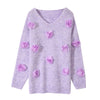 Cosy Sweater with 3D Floral Embellishments SK156: Lilac