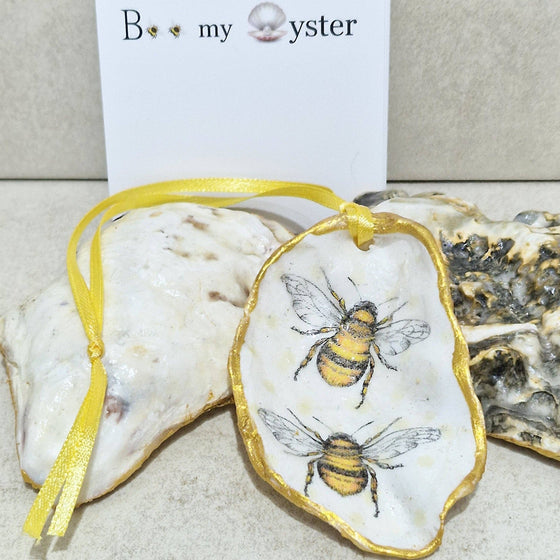Bumble Bee Duo Oyster Shell Ornament Decoration 7cm