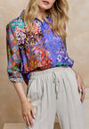 Luxurious Viscose Silk Long Sleeve Shirt In Premium Purple Garden Print: M