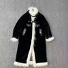 Chic Black & White Faux Fur Trim Long Coat DH31