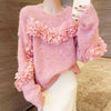 Dreamy Sweater with Floral Trim and Crystals SK169