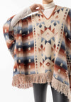 Californian Hooded Batwing Poncho with Fringe: California / One Size