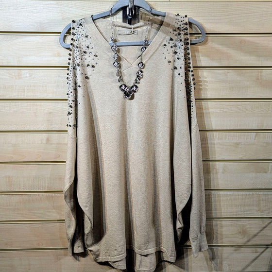 Cold shoulder sparkly jumper | Cream