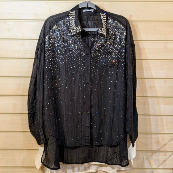 Luxury Rhinestone embellished blouse | Black