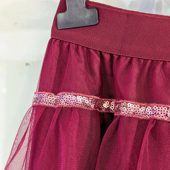 Long tiered tulle skirt | Burgundy