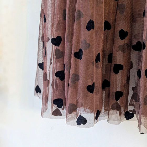 Love heart tulle midi skirt | Brown