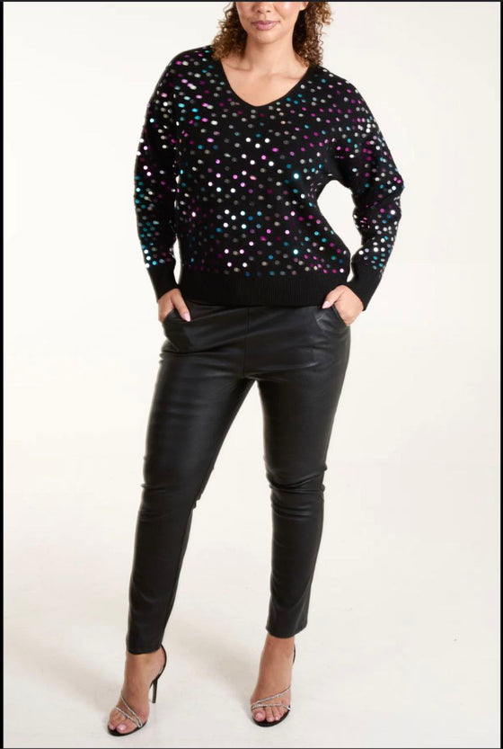 Multi sequin V neck jumper | Black