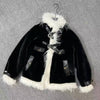 Chic Black & White Faux Fur Trim Jacket DH32