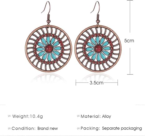 Aztec Round Teal Hoop Earrings