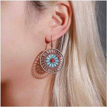  Aztec Round Teal Hoop Earrings