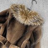 Luxurious Longline Faux Fur Coat with Belt in Brown DH28