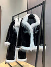 Chic Black & White Faux Fur Trim Jacket DH32