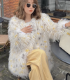 Polka-Dot Shaggy Cape Coat CE102: Yellow Mix