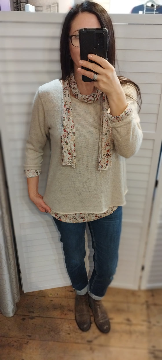 Jumper with scarf | Cream