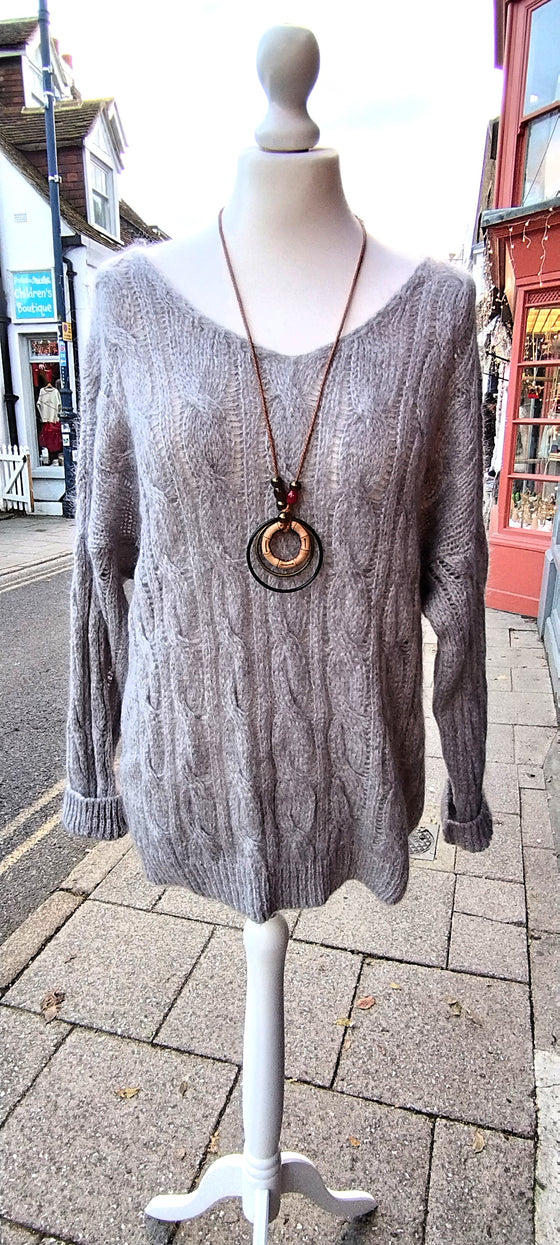 Cable knit jumper | Wool mix | Gray