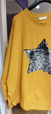 Sequin star sweatshirt | Mustard