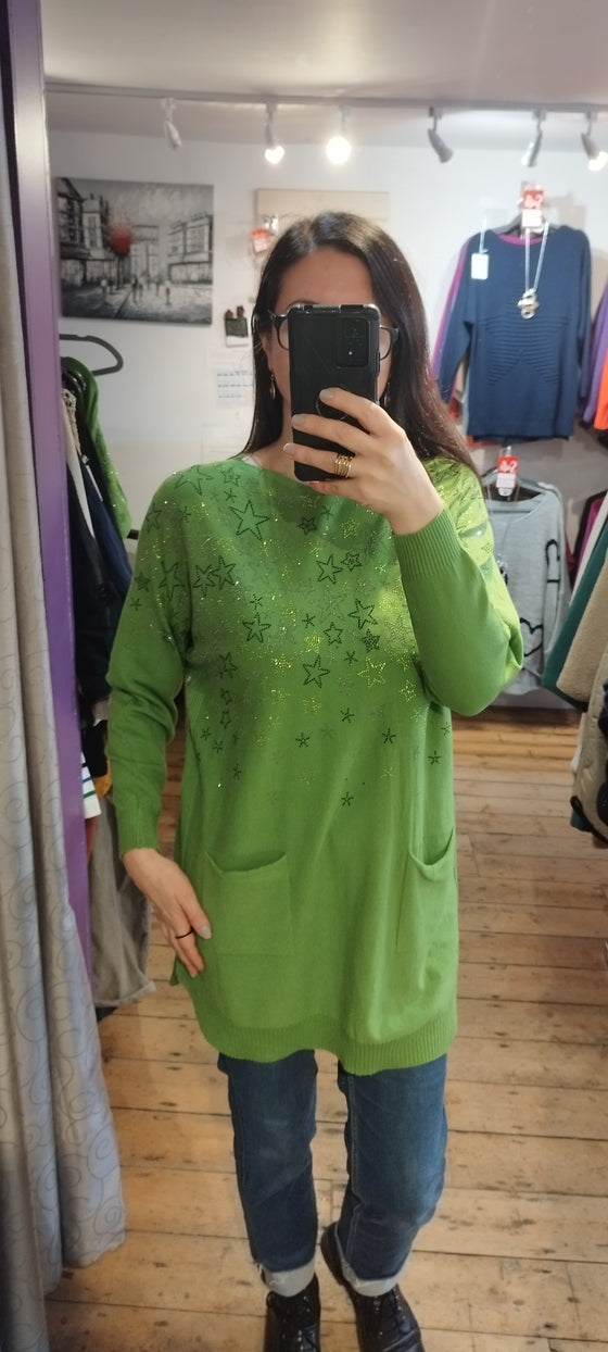 Italian sparkly star jumper in Green