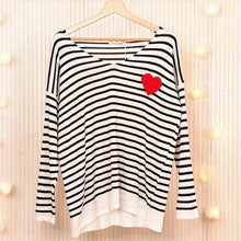  Black & White Striped V Neck Sweater