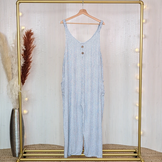 Stripey, viscose dungarees in white