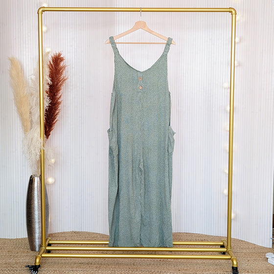 Stripey, viscose dungarees in khaki