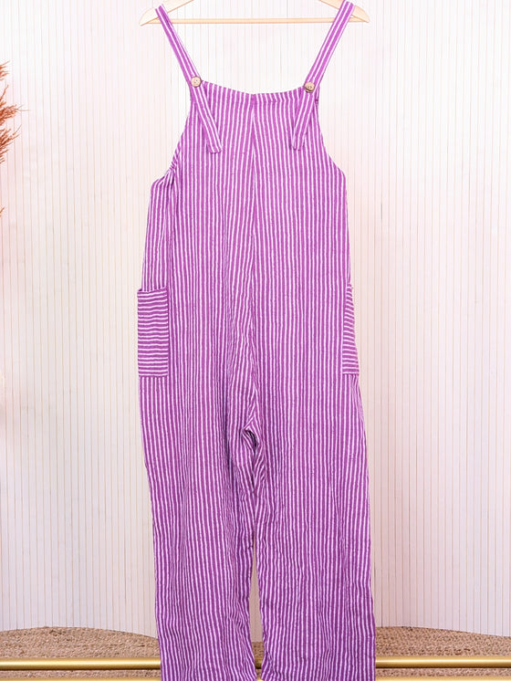 Candy stripe cotton dungarees.