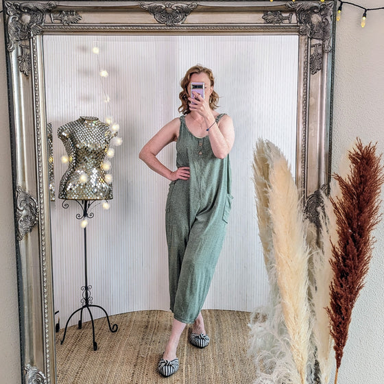 Stripey, viscose dungarees in khaki